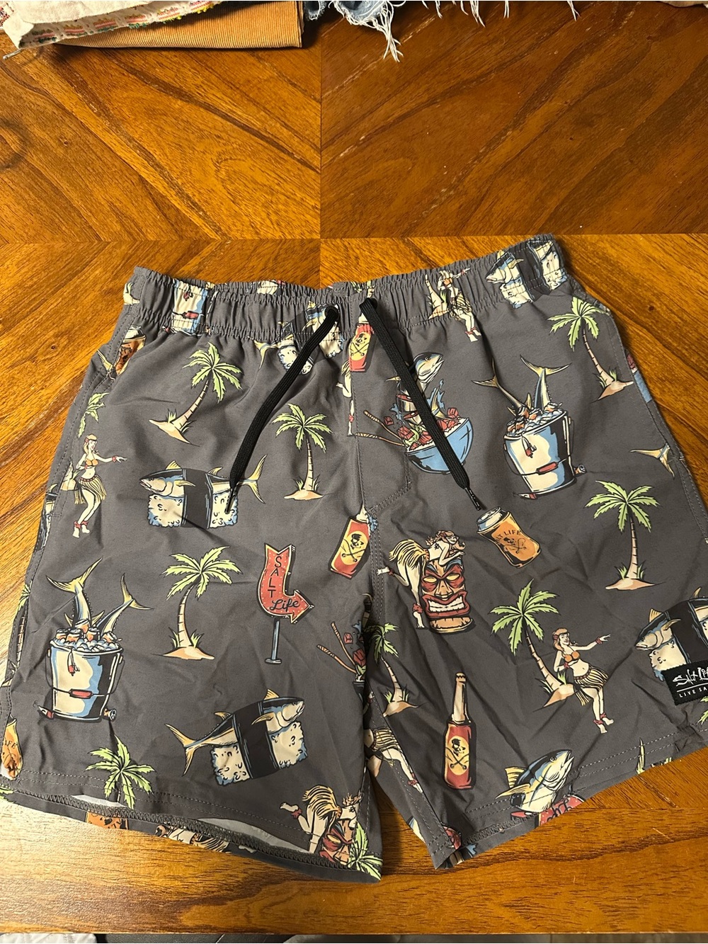 Salt Life Gray Tropical Tiki Print Swim Shorts